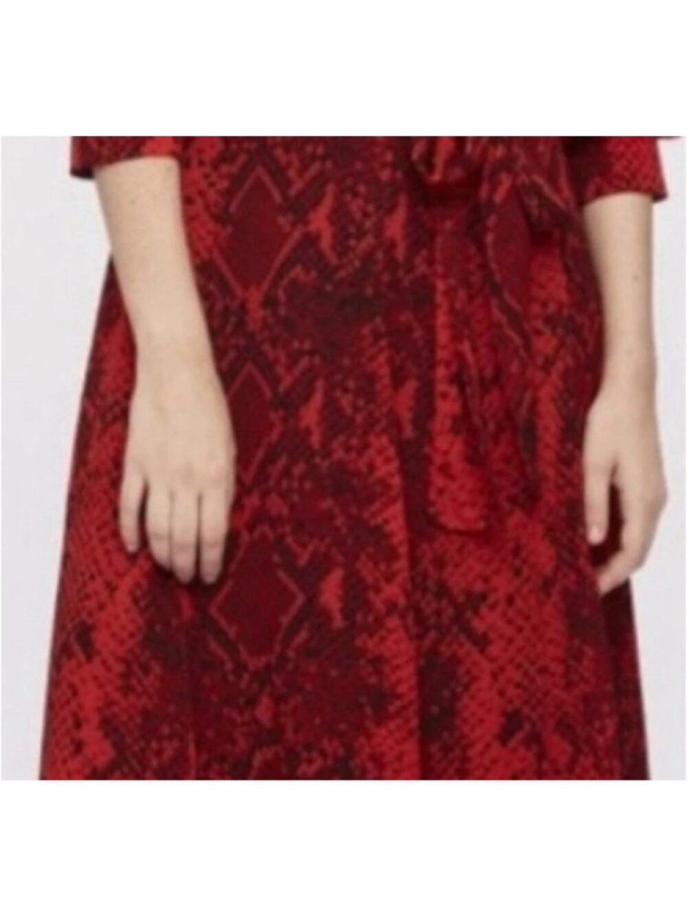 Diane Von Furstenberg Adele  Wrap Snake Print Red V-Neck 3/4 Sleeve Dress 6 - Picture 2 of 8